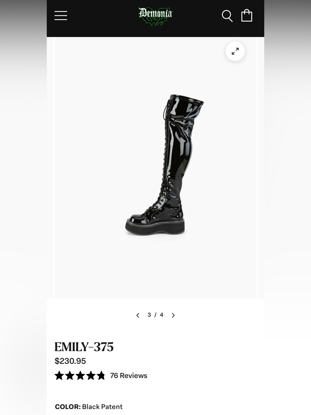 Emily-375 Black Patent Thigh-High Lace-Up Boots